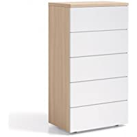 Habitdesign 017821W - Cómoda chifonier con 5 cajones- Color Nature y Blanco Brillo- Dimensiones 61cm (Ancho) x 110cm…